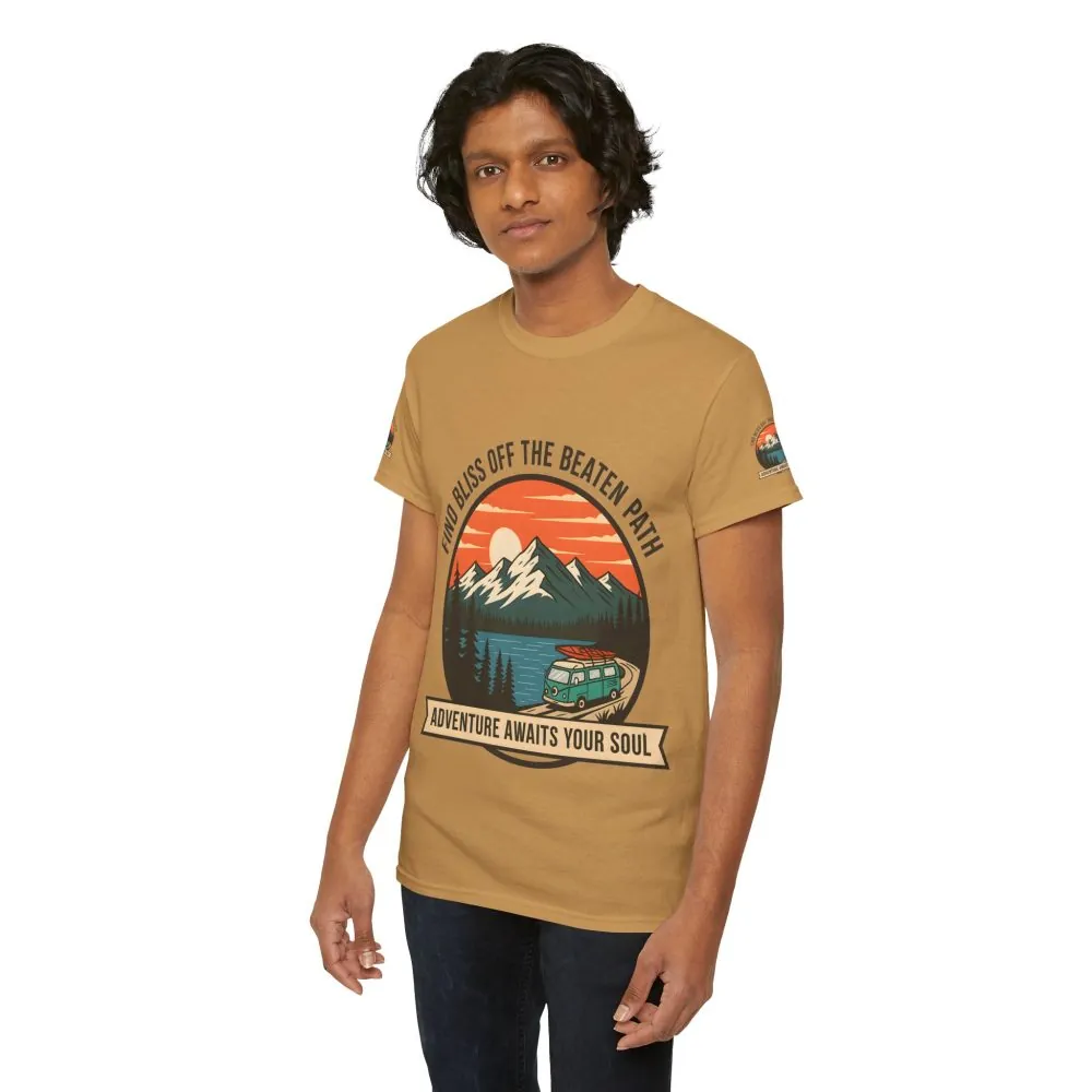 5104221379645395376_2048.jpeg Unisex Heavy Cotton Tee — "Find Bliss Off the Beaten Path" Mountain & Camper T‑Shirt