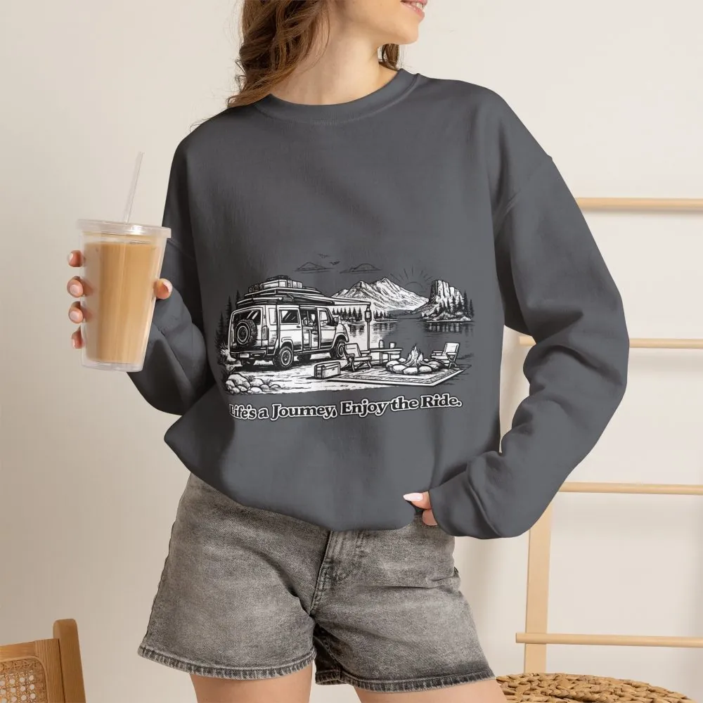 Unisex Heavy Blend™ Crewneck Sweatshirt — "Lifes A Journey,Enjoy The Ride" Design Minimal-Line