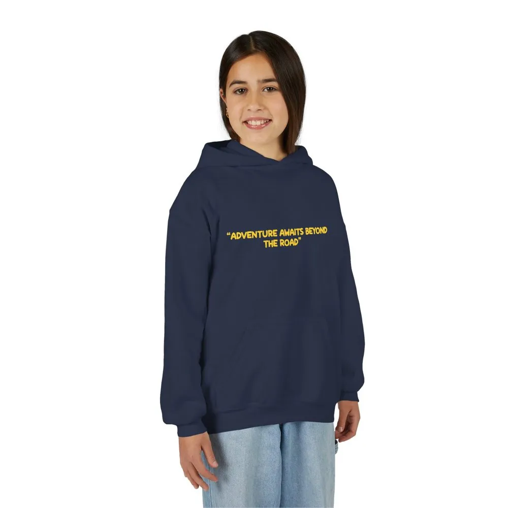 Youth Hoodie(Gildan) – "Adventure Awaits Beyond The Road" (Design Sitcom-Line)