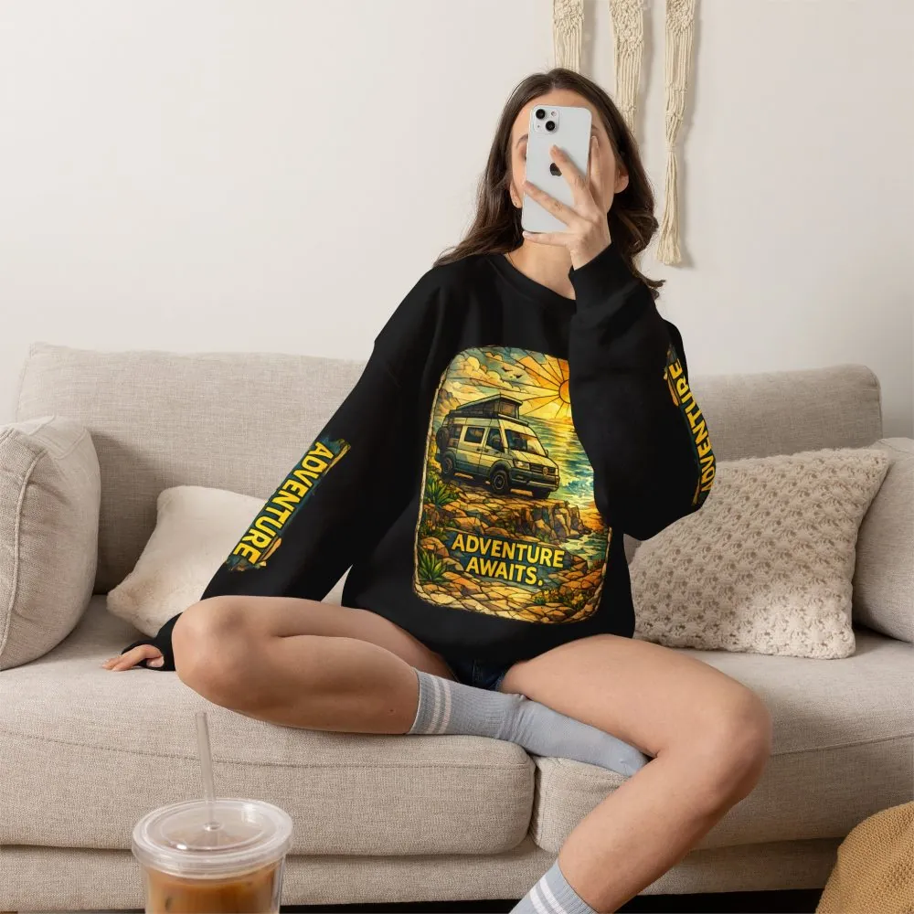 5110648592184020521_2048.jpeg Unisex Heavy Blend™ Crewneck Sweatshirt — "Adventure Awaits" Design Cubic-Line