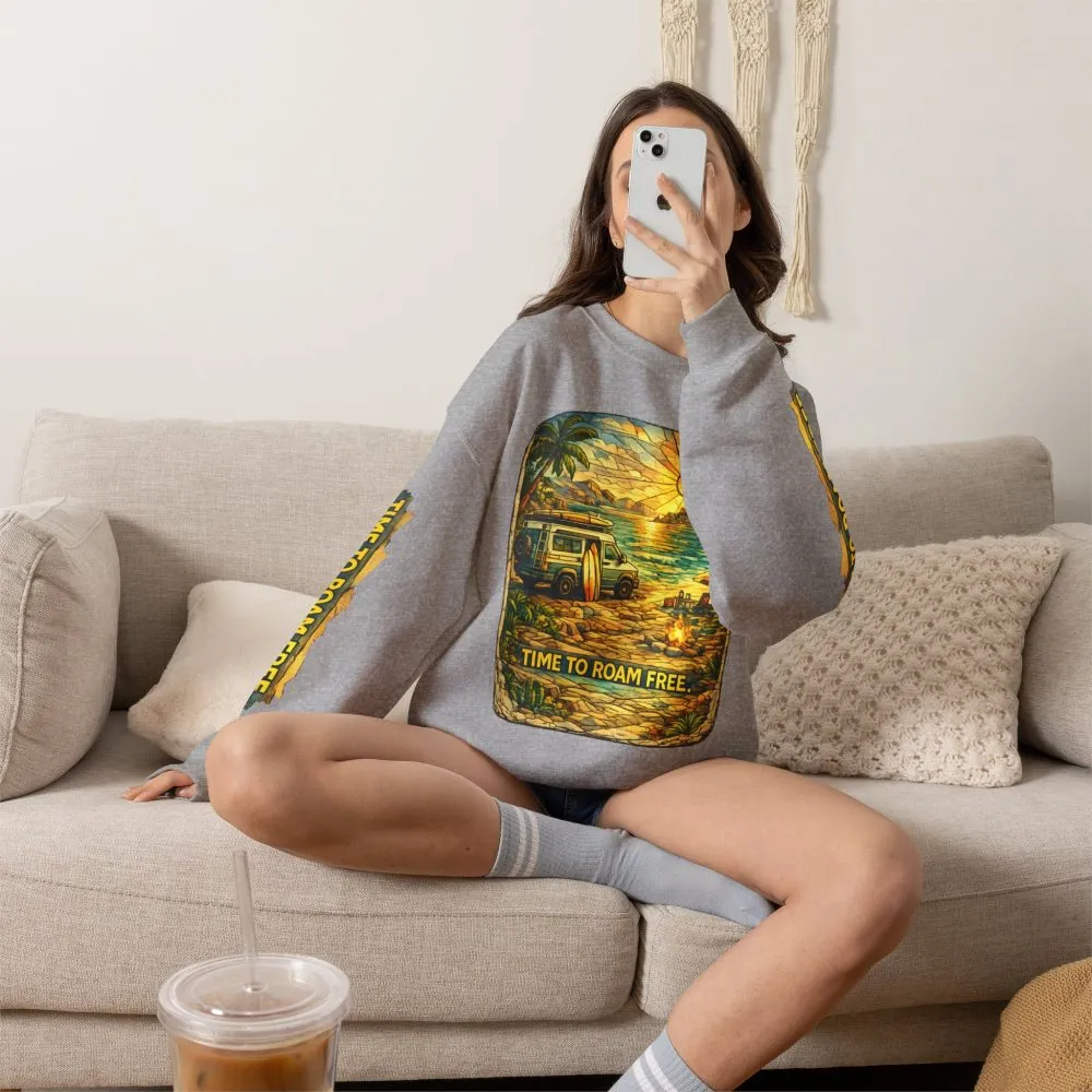 Unisex Heavy Blend™ Crewneck Sweatshirt — "Time To Roam Free" Design Cubic-Line