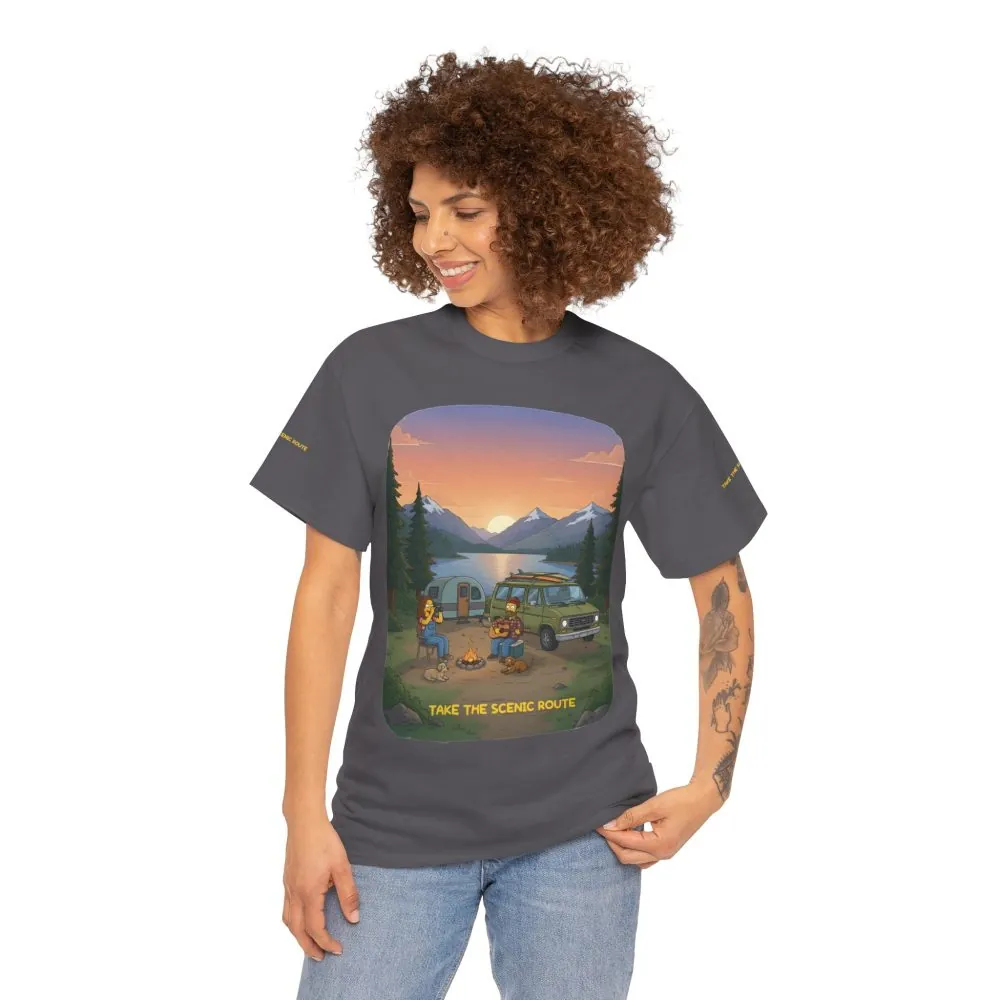 Unisex Heavy Cotton Tee — "Take The Scenic Route" Design Sitcom-Line