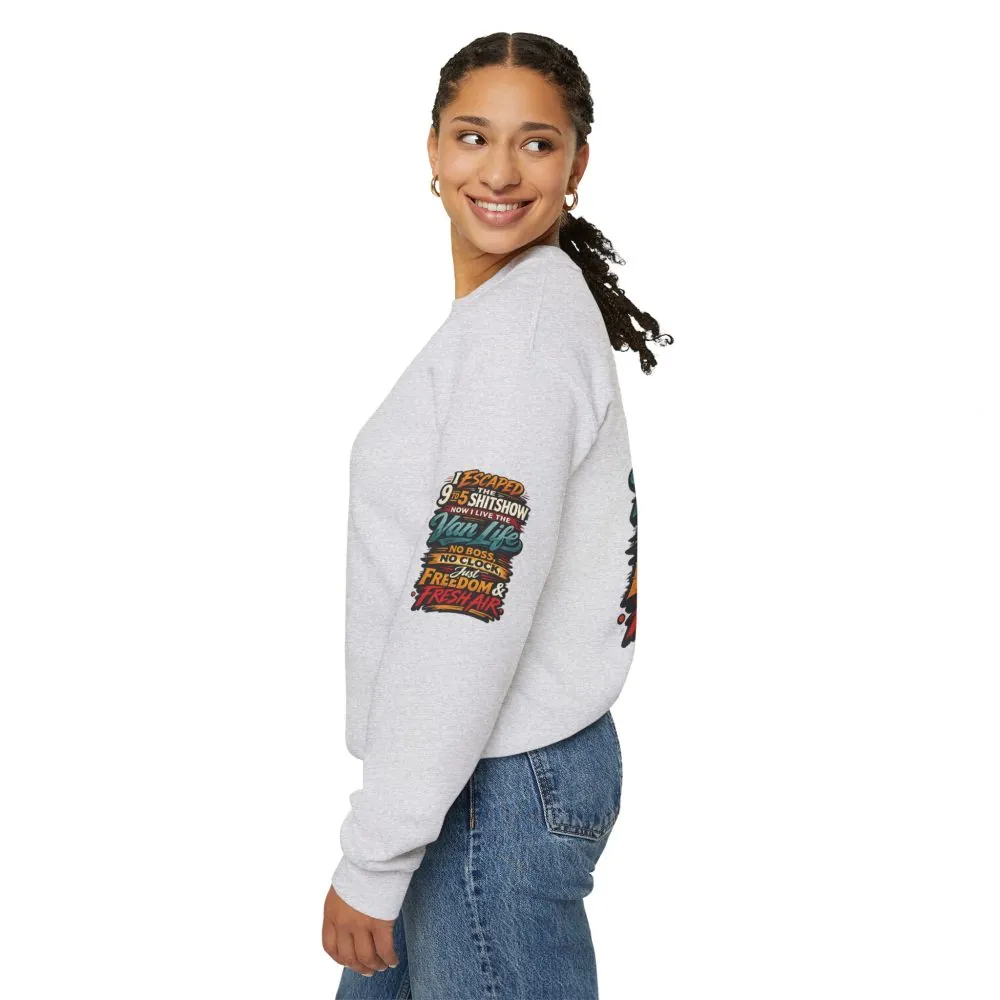 Unisex Heavy Blend™ Crewneck Sweatshirt — "I Escaped The 9 To 5" Design F**K-Line