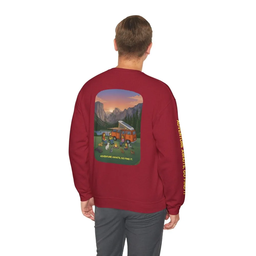 Unisex Heavy Blend™ Crewneck Sweatshirt — "Adventure Awaits-Go Find It"" Design Sitcom-Line