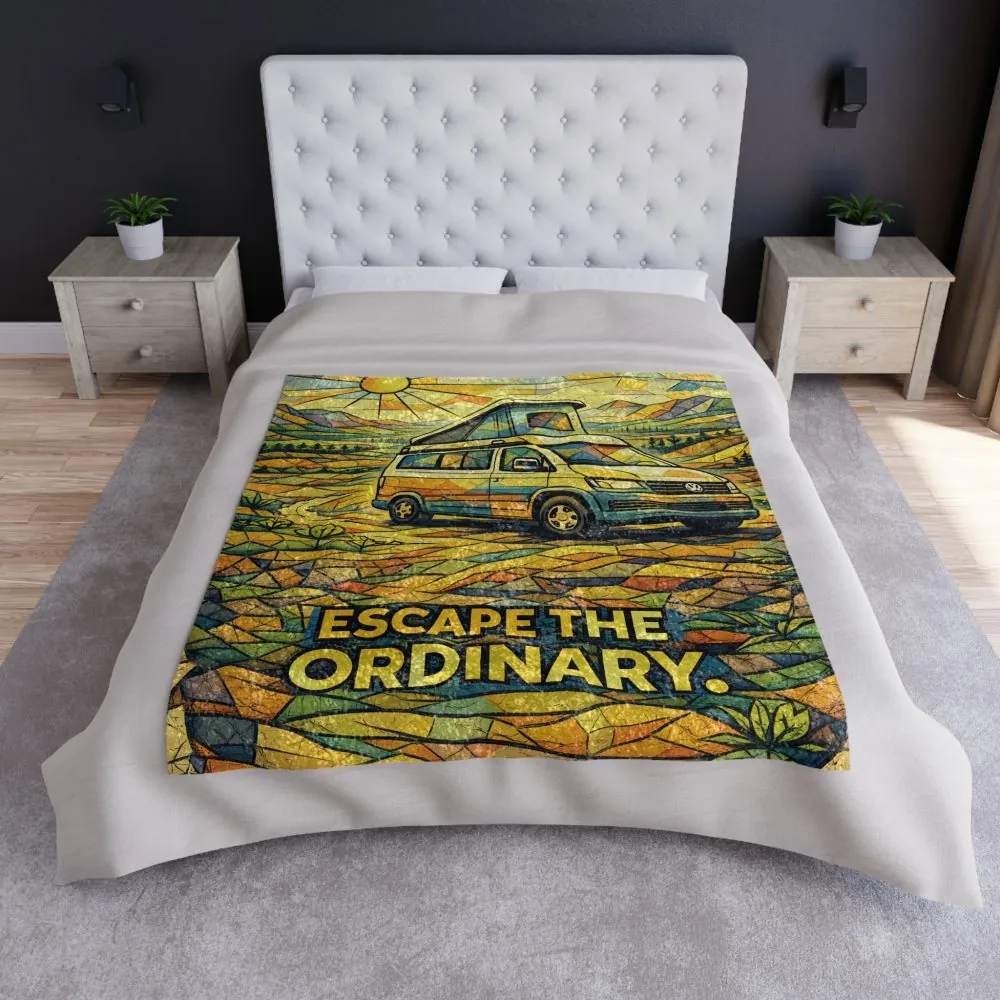 Crushed Velvet Blanket —"Escape The Ordinary" Design Cubic-Line (Campervan)