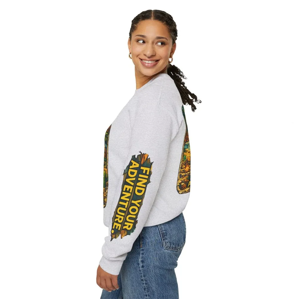 Unisex Heavy Blend™ Crewneck Sweatshirt — "Find Your Adventure" Design Cubic-Line