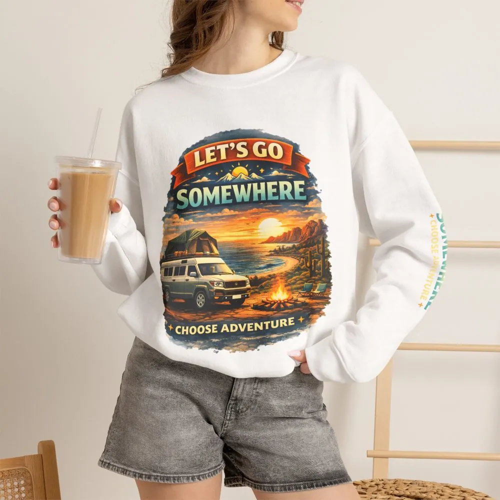 Unisex Heavy Blend™ Crewneck Sweatshirt — "Lets Go Somewhere" Design Scenic-Line