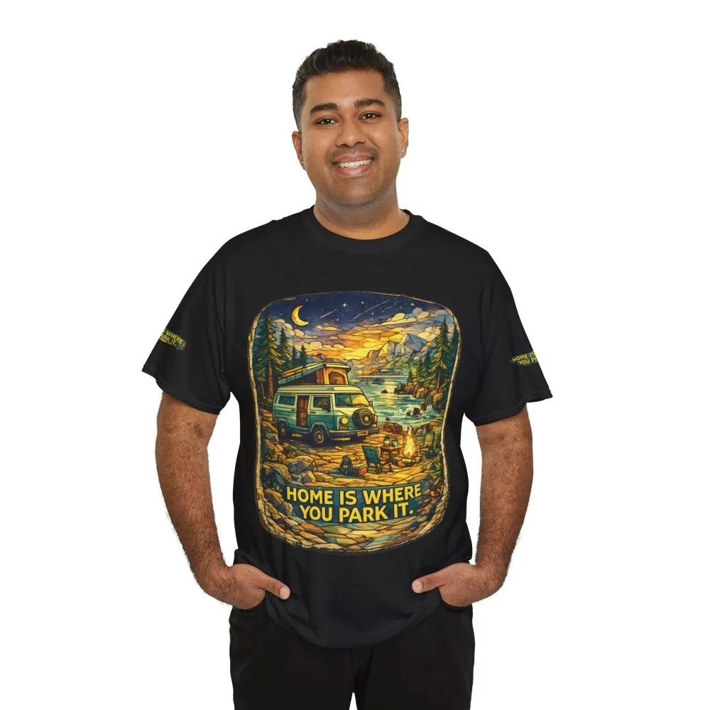 Unisex Heavy Cotton Tee — "Home Is Where You Park It" Design Cubic-Line