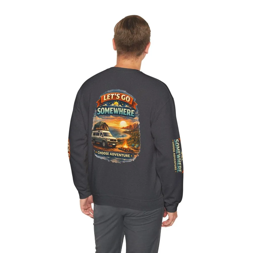 Unisex Heavy Blend™ Crewneck Sweatshirt — "Lets Go Somewhere" Design Scenic-Line