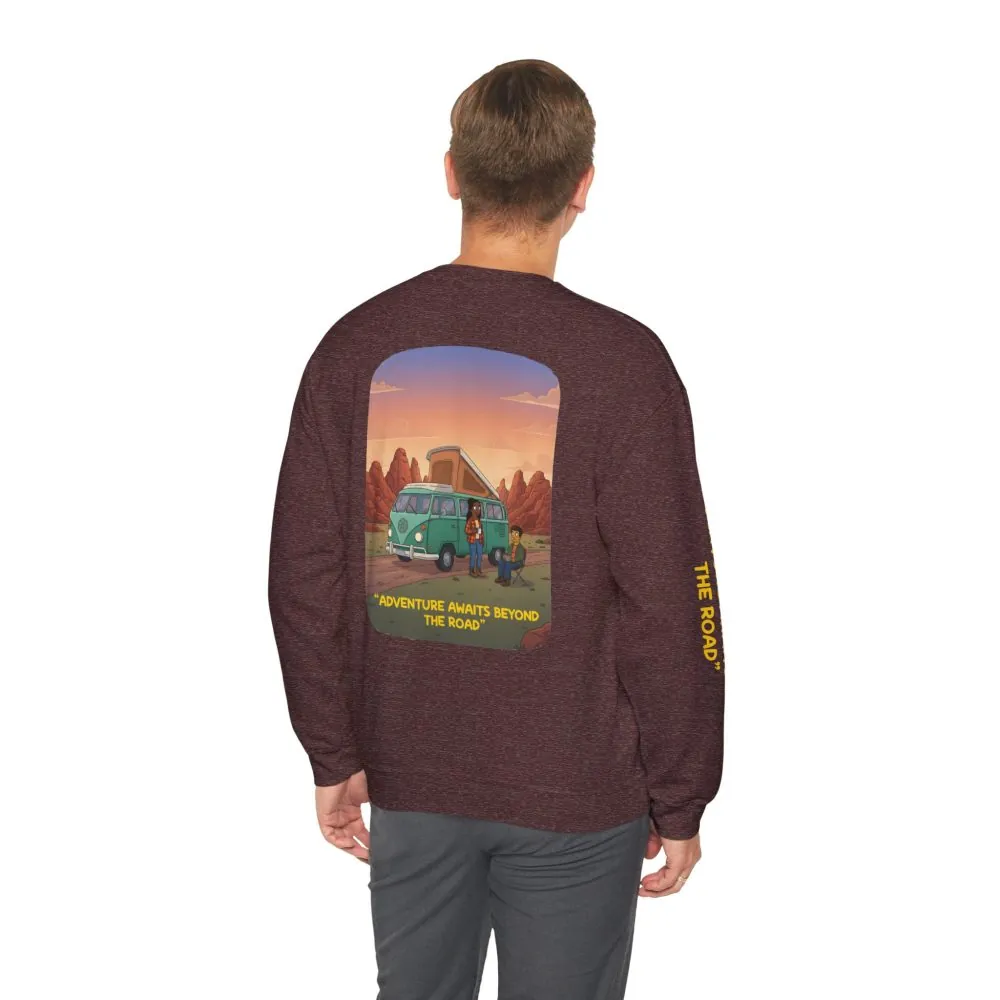 5147343782465174255_2048.jpeg Unisex Heavy Blend™ Crewneck Sweatshirt — "Adventure Awaits Beyond The Road" Design Sitcom-Line