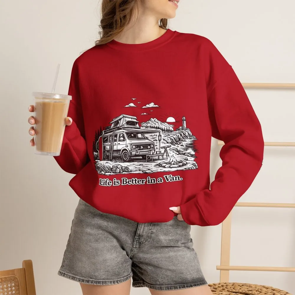 Unisex Heavy Blend™ Crewneck Sweatshirt — "Life Is Better In A Van" Design Minimal-Line
