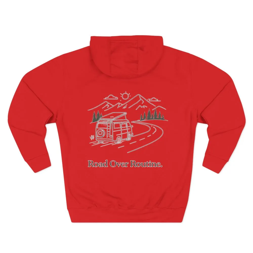 5149365862967511067_2048.jpeg Three-Panel Fleece Hoodie - "Road Over Routine" Design Minimal-Line