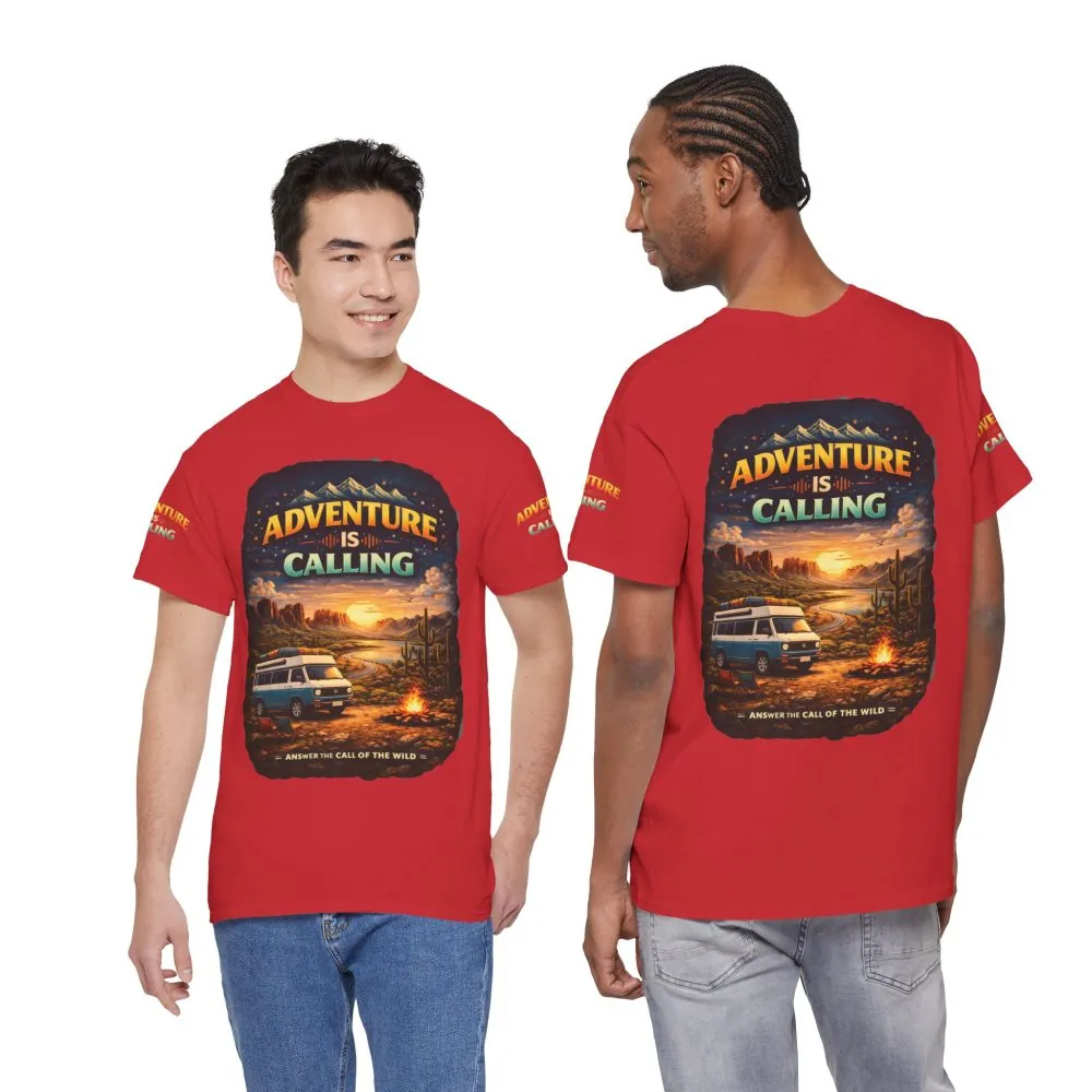 Unisex Heavy Cotton Tee — "Adventure Is Calling" Design Scenic-Line