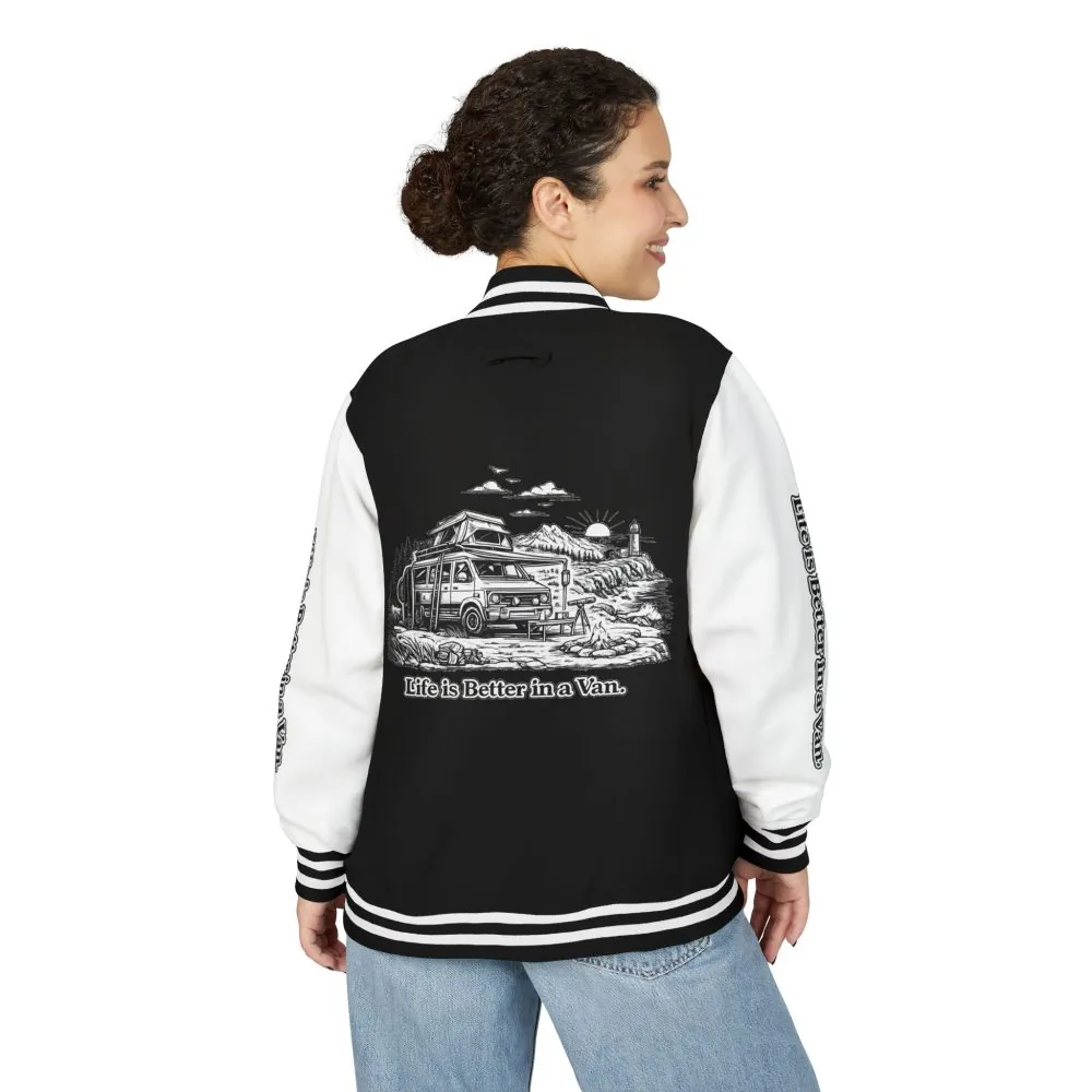 Unisex Heavyweight Letterman Jacket — "Life Is Better In A Van" Travel Varsity Coat