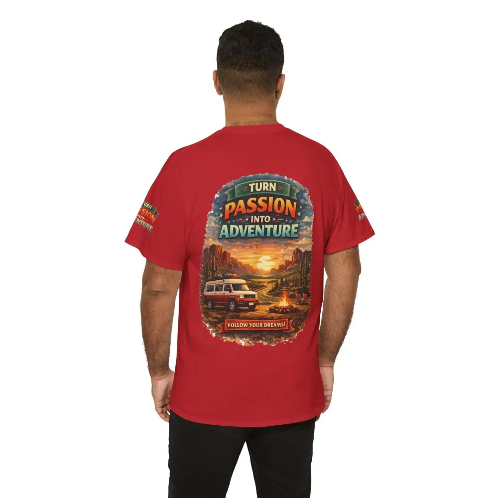 Unisex Heavy Cotton Tee — "Turn Passion Into Adventure" Design Scenic-Line