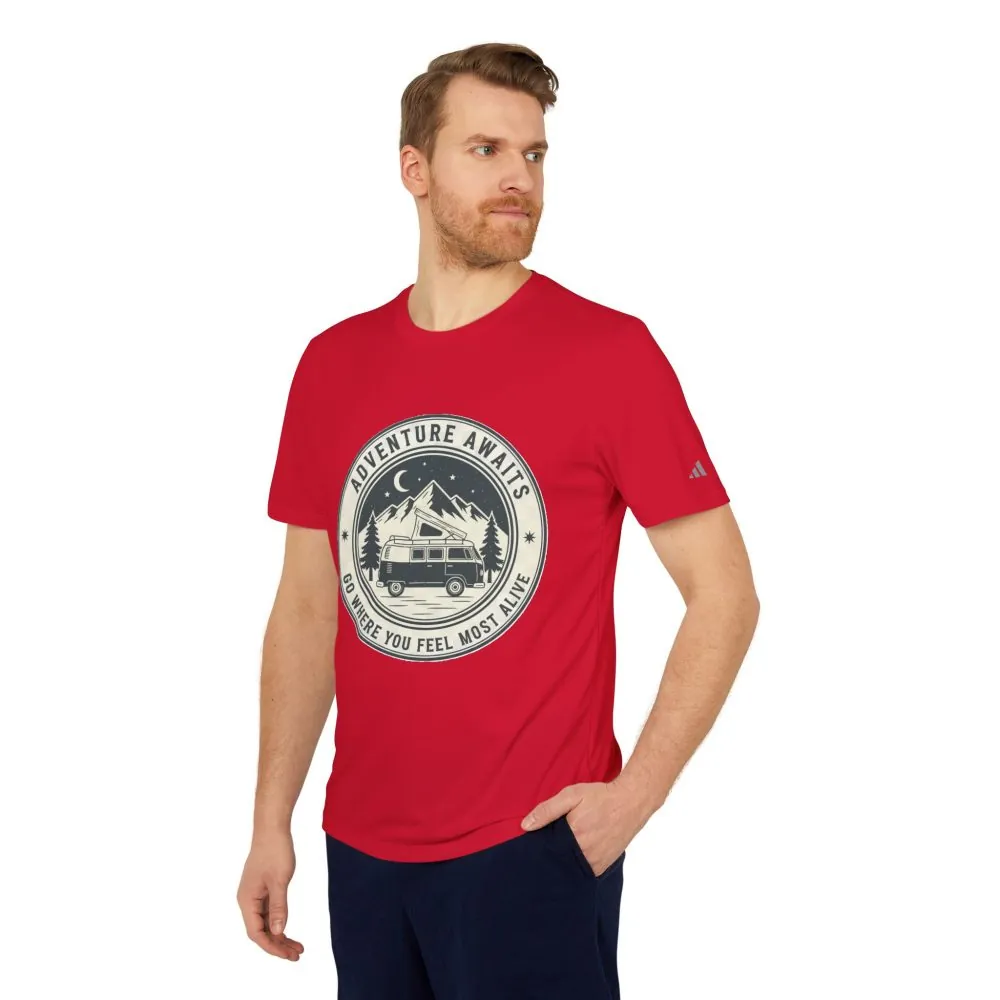 T-Shirt(Adidas) - 'Adventure Awaits-Go Where You Feel Most Alive' (Front + back printed)