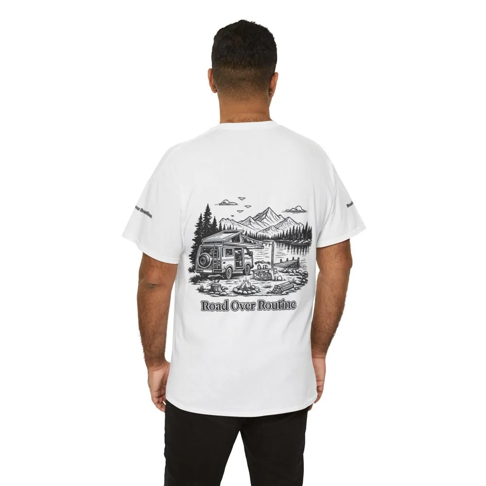 5181768371985997337_2048.jpeg Unisex Heavy Cotton Tee — "Road Over Routine" Design Minimal-Line
