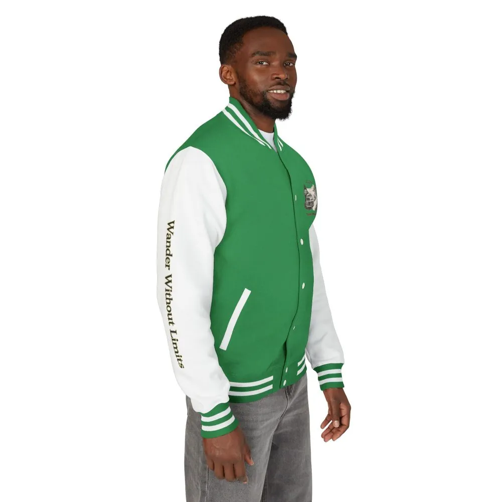 Unisex Heavyweight Letterman Jacket — "Wander Without Limits" Travel Varsity Coat