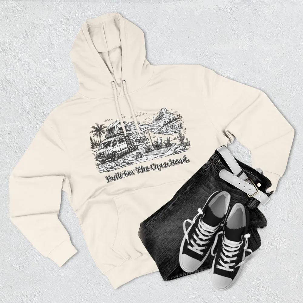 Three-Panel Fleece Hoodie - "Built For The Open Road" Design Minimal-Line