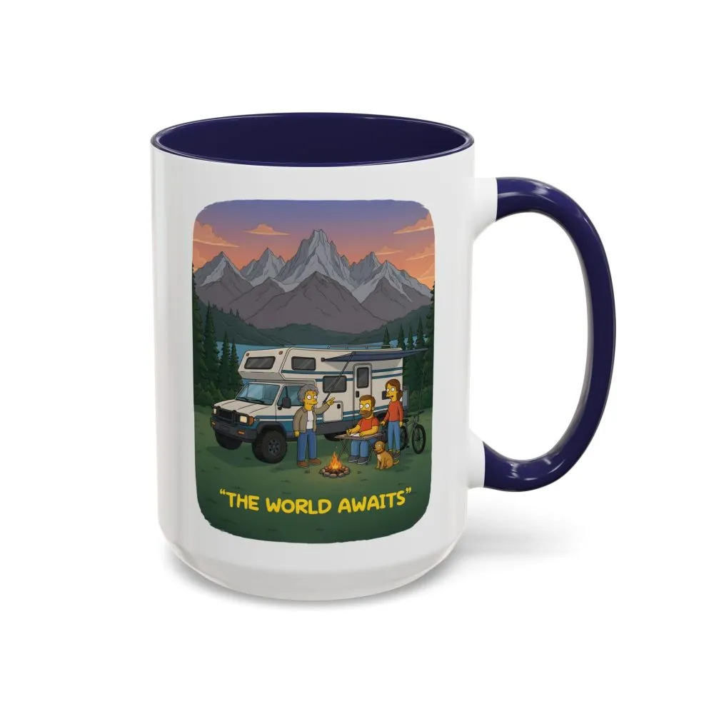 Accent Coffee Mug (11, 15oz) — "The World Awaits" Design Sitcom-Line