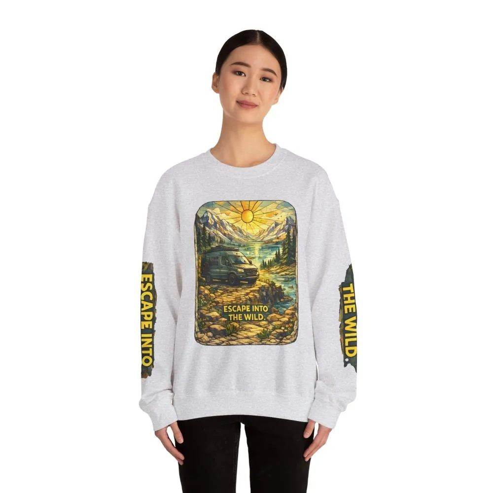 Unisex Heavy Blend™ Crewneck Sweatshirt — "Escape Into The Wild" Design Cubic-Line