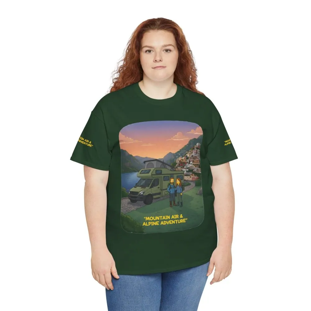 5194184600179804113_2048.jpeg Unisex Heavy Cotton Tee — "Mountain Air And Alpine Adventure" Design Sitcom-Line