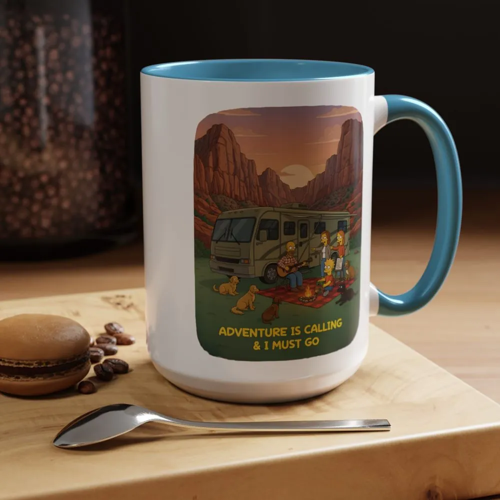 Accent Coffee Mug (11, 15oz) — "Adventure Is Calling-I Must Go" Design Sitcom-Line