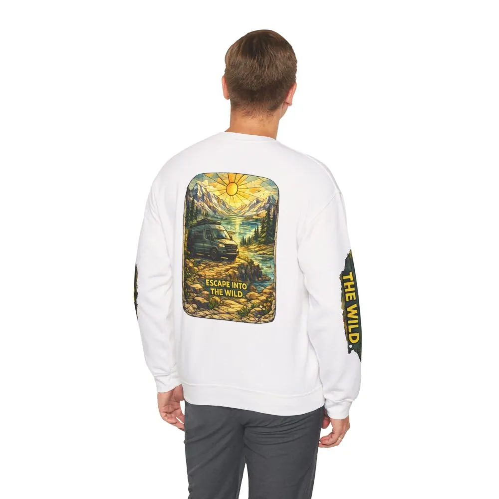 Unisex Heavy Blend™ Crewneck Sweatshirt — "Escape Into The Wild" Design Cubic-Line