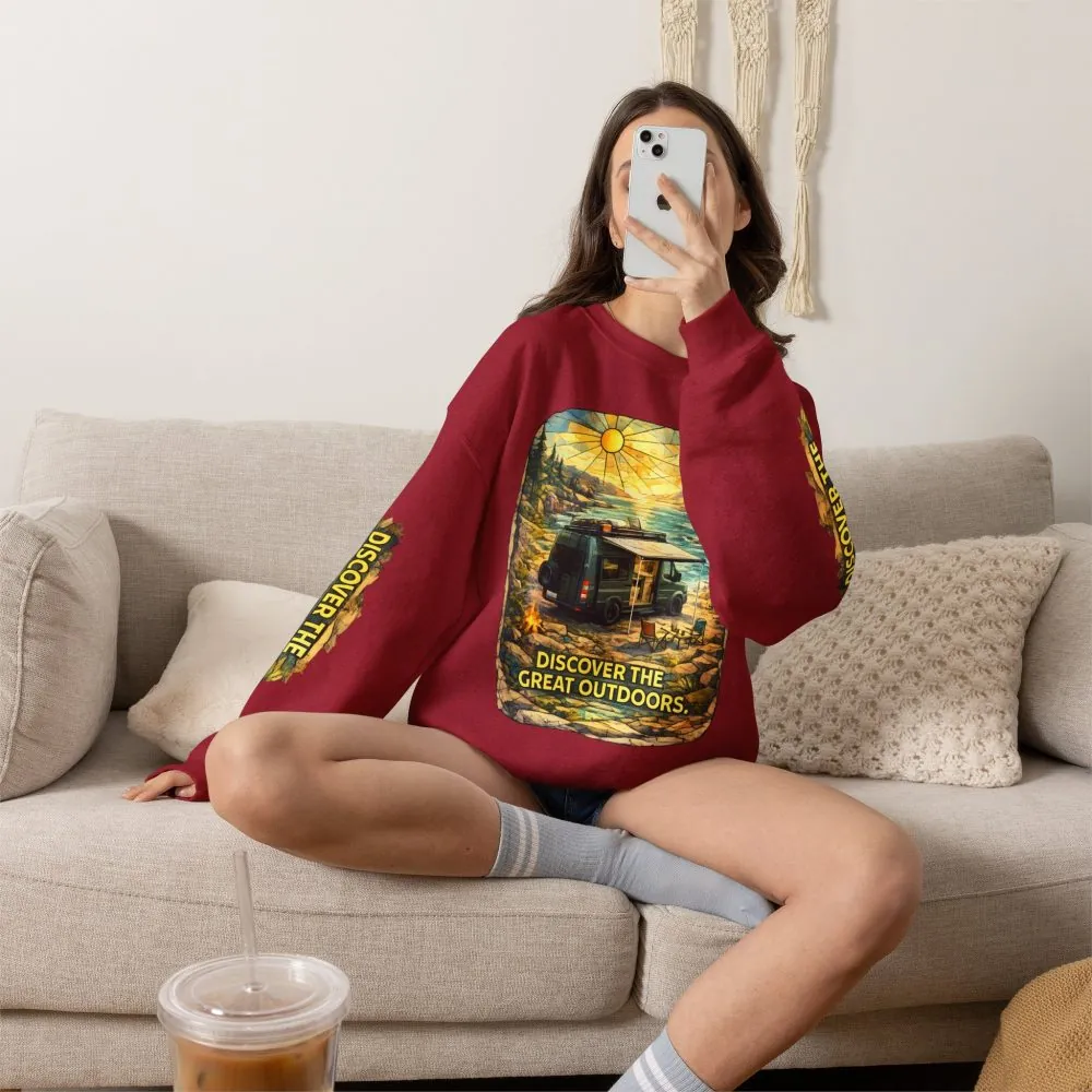 Unisex Heavy Blend™ Crewneck Sweatshirt — "Discover The Great Outdoors" Design Cubic-Line