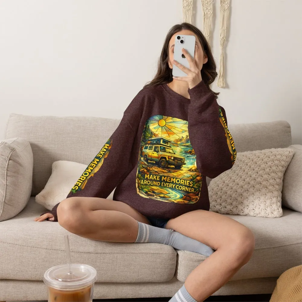 5206507218272069739_2048.jpeg Unisex Heavy Blend™ Crewneck Sweatshirt — "Make Memories Around Every Corner" Design Cubic-Line