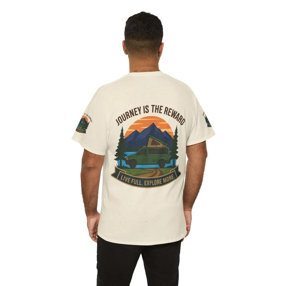 Unisex Heavy Cotton Tee  — "Journey Is The Reward Tee" Adventure Camper Van Graphic T-Shirt