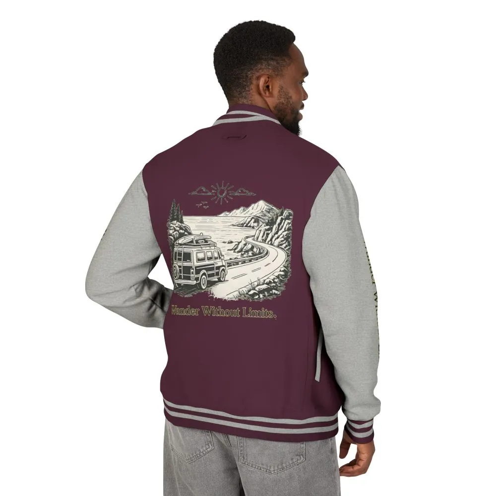 Unisex Heavyweight Letterman Jacket — "Wander Without Limits" Travel Varsity Coat