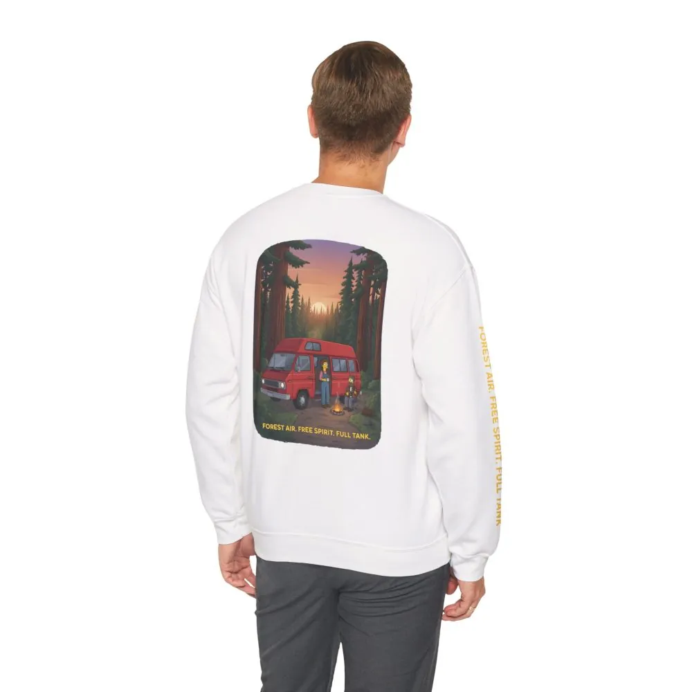 Unisex Heavy Blend™ Crewneck Sweatshirt — "Forest Air Free Spirit Full Tank" Design Sitcom-Line