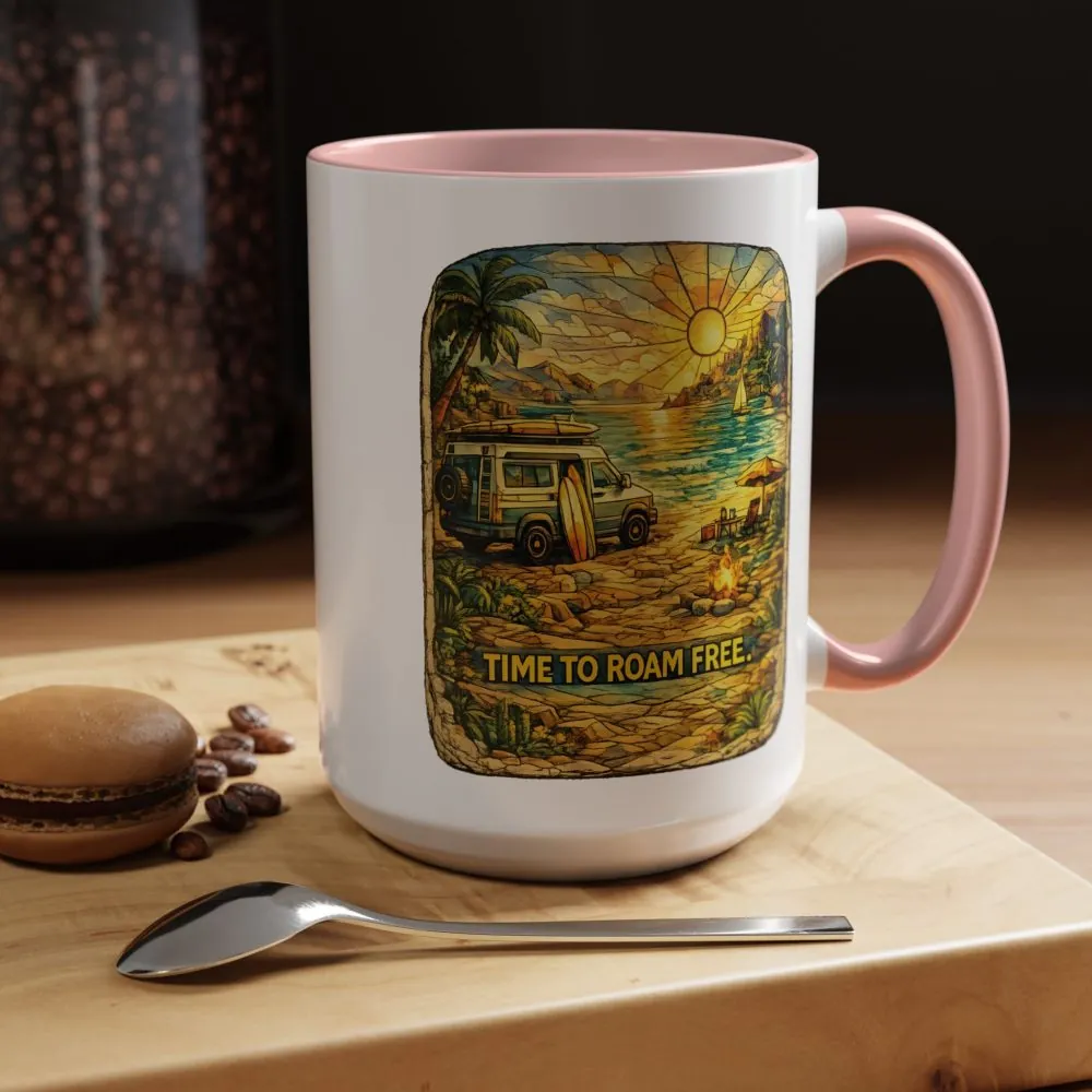 Accent Coffee Mug (11, 15oz) — "Time To Roam Free" Design Cubic-Line