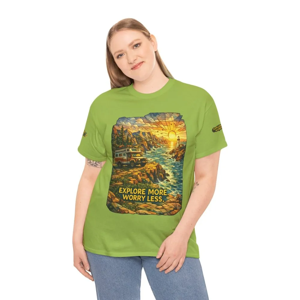 5222399290286401056_2048.jpeg Unisex Heavy Cotton Tee — "Explore More Worry Less" Design Cubic-Line