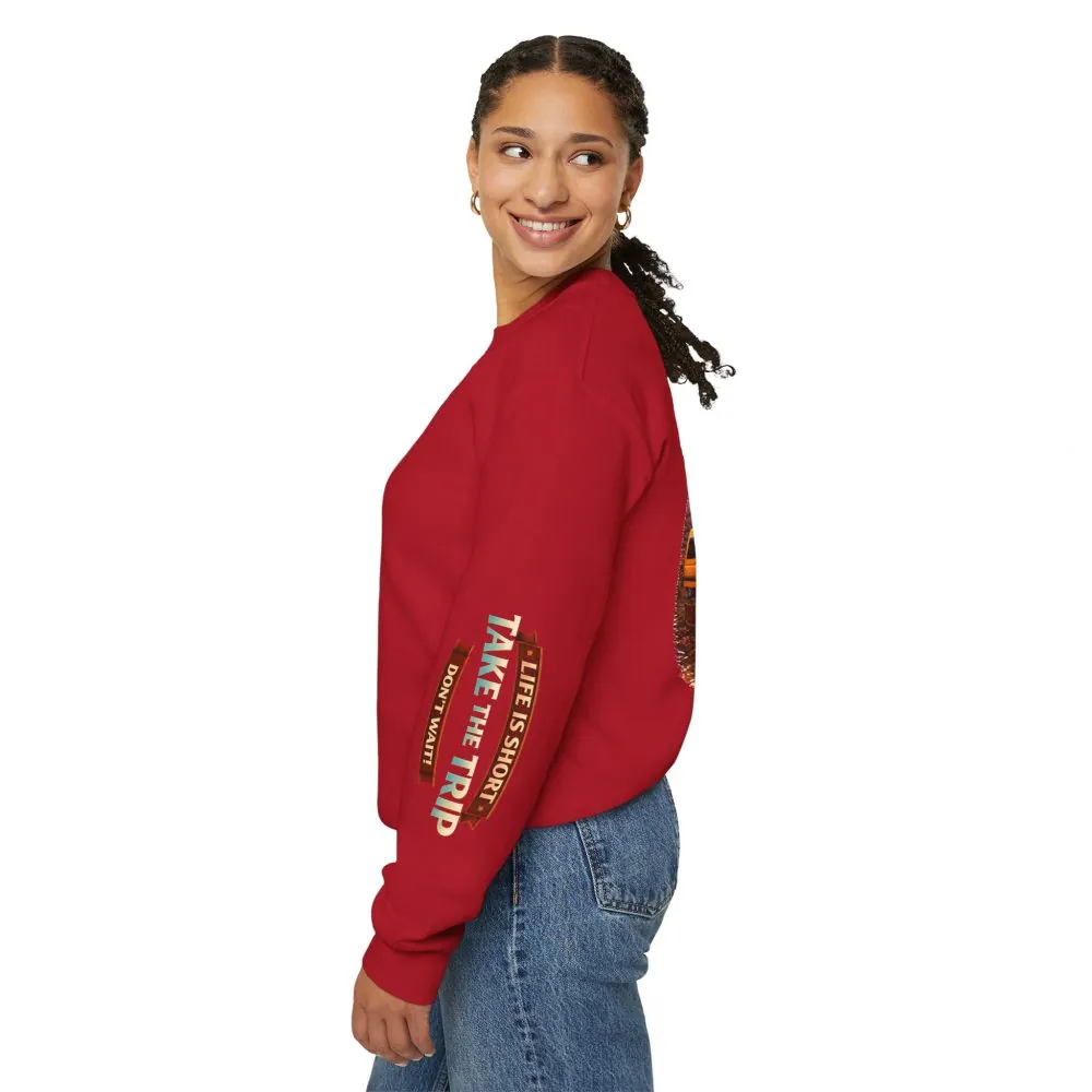 Unisex Heavy Blend™ Crewneck Sweatshirt — "Live Is Short Take The Trip" Design Scenic-Line