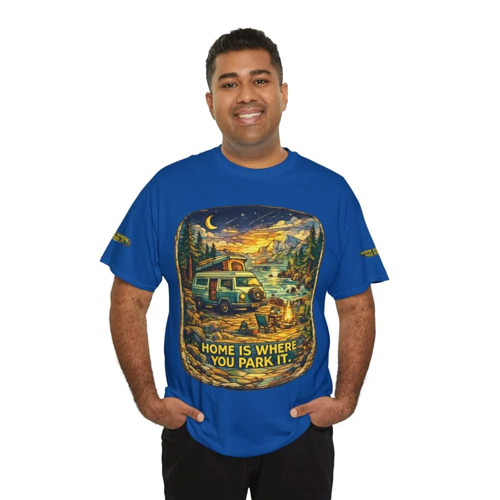 Unisex Heavy Cotton Tee — "Home Is Where You Park It" Design Cubic-Line