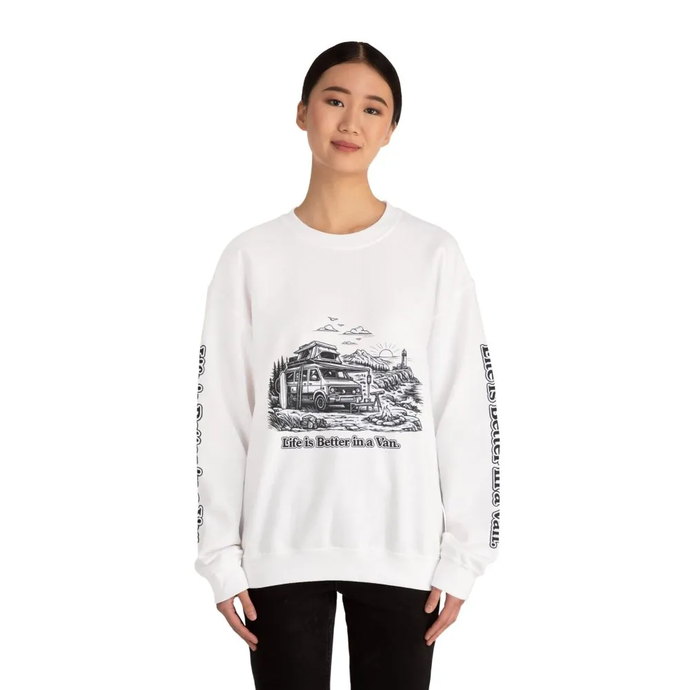 Unisex Heavy Blend™ Crewneck Sweatshirt — "Life Is Better In A Van" Design Minimal-Line