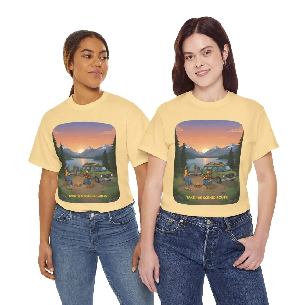 Unisex Heavy Cotton Tee — "Take The Scenic Route" Design Sitcom-Line