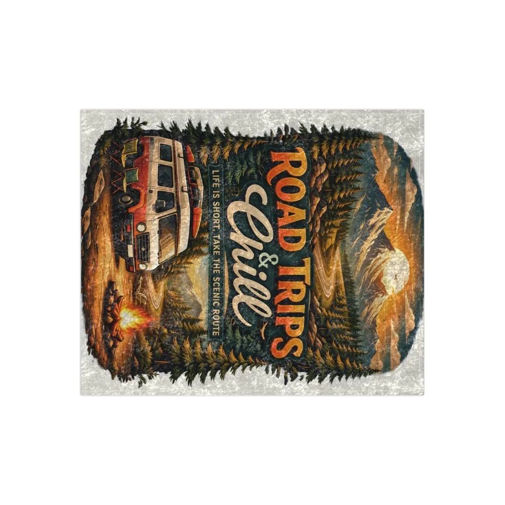 Crushed Velvet Blanket —"Road Trips & Chill" Design Scenic-Line (Campervan)