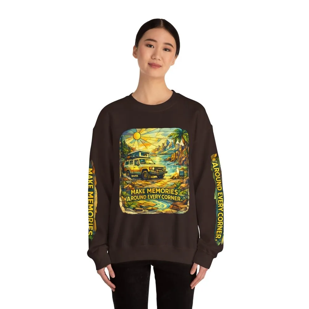 5252948782780965438_2048.jpeg Unisex Heavy Blend™ Crewneck Sweatshirt — "Make Memories Around Every Corner" Design Cubic-Line