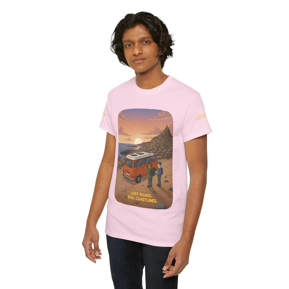 Unisex Heavy Cotton Tee — "Lost Roads Epic Coastlines" Design Sitcom-Line