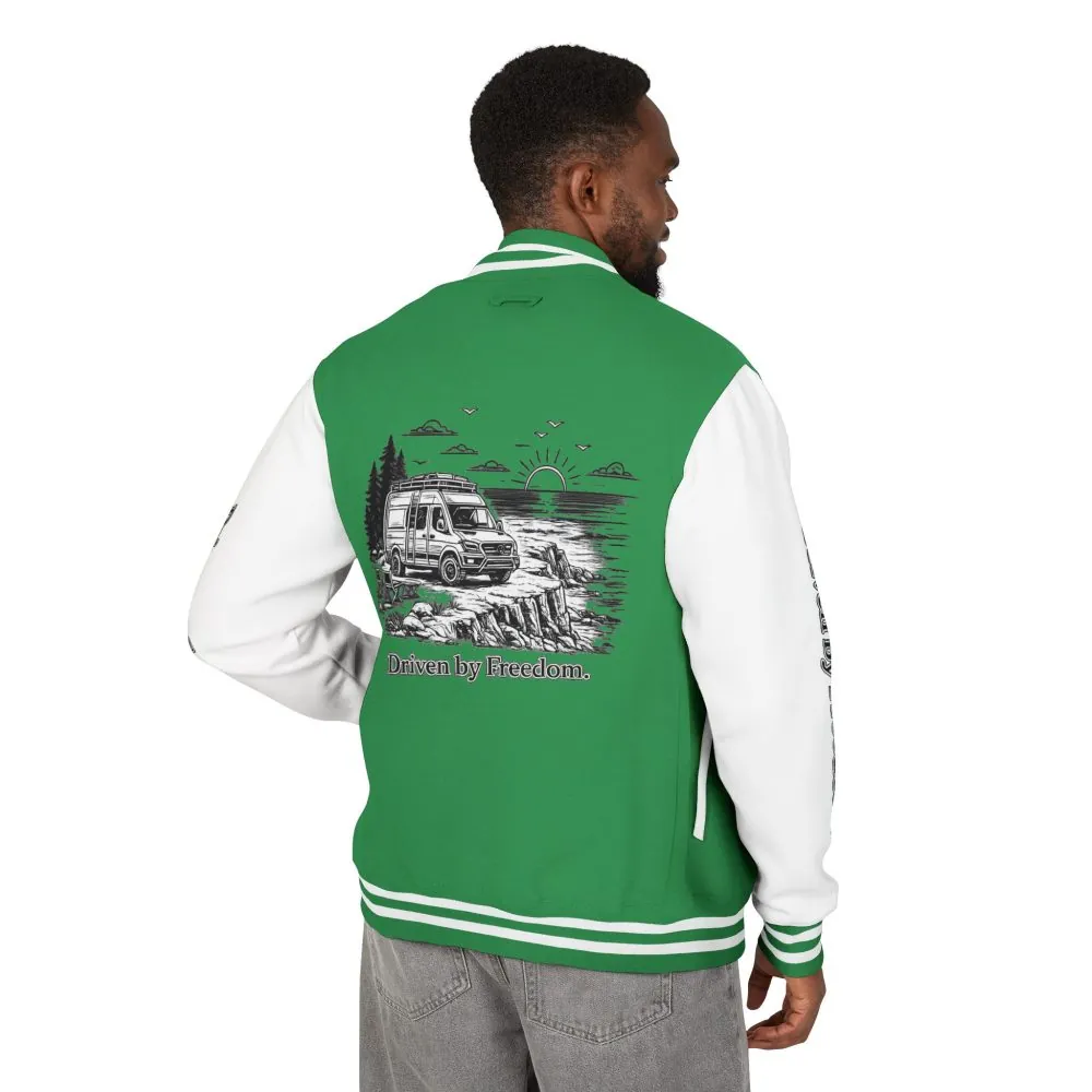 Unisex Heavyweight Letterman Jacket — "Driven By freedom" Travel Varsity Coat