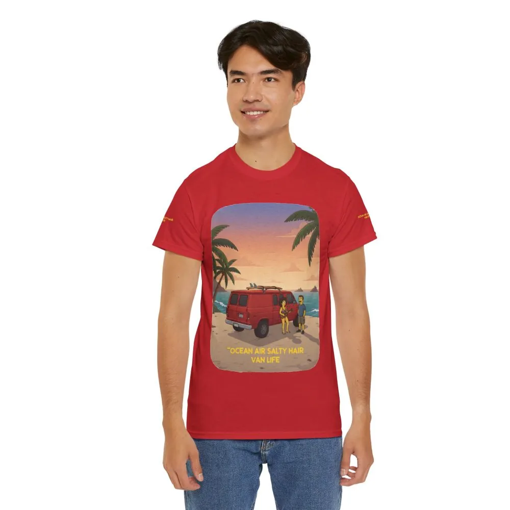Unisex Heavy Cotton Tee — "Ocean Air Salty Hair Van Life" Design Sitcom-Line