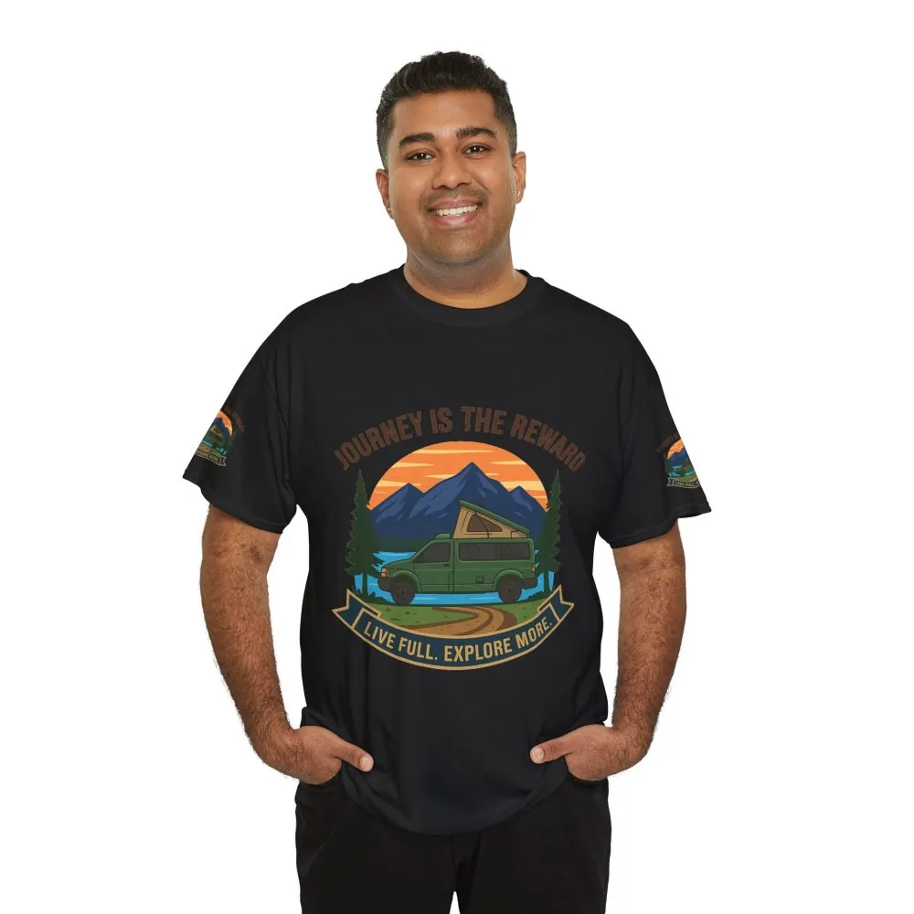 Unisex Heavy Cotton Tee  — "Journey Is The Reward Tee" Adventure Camper Van Graphic T-Shirt
