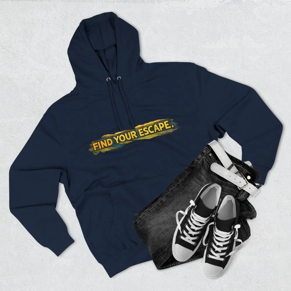 Three-Panel Fleece Hoodie - "Find Your Escape" Design Cubic-Line