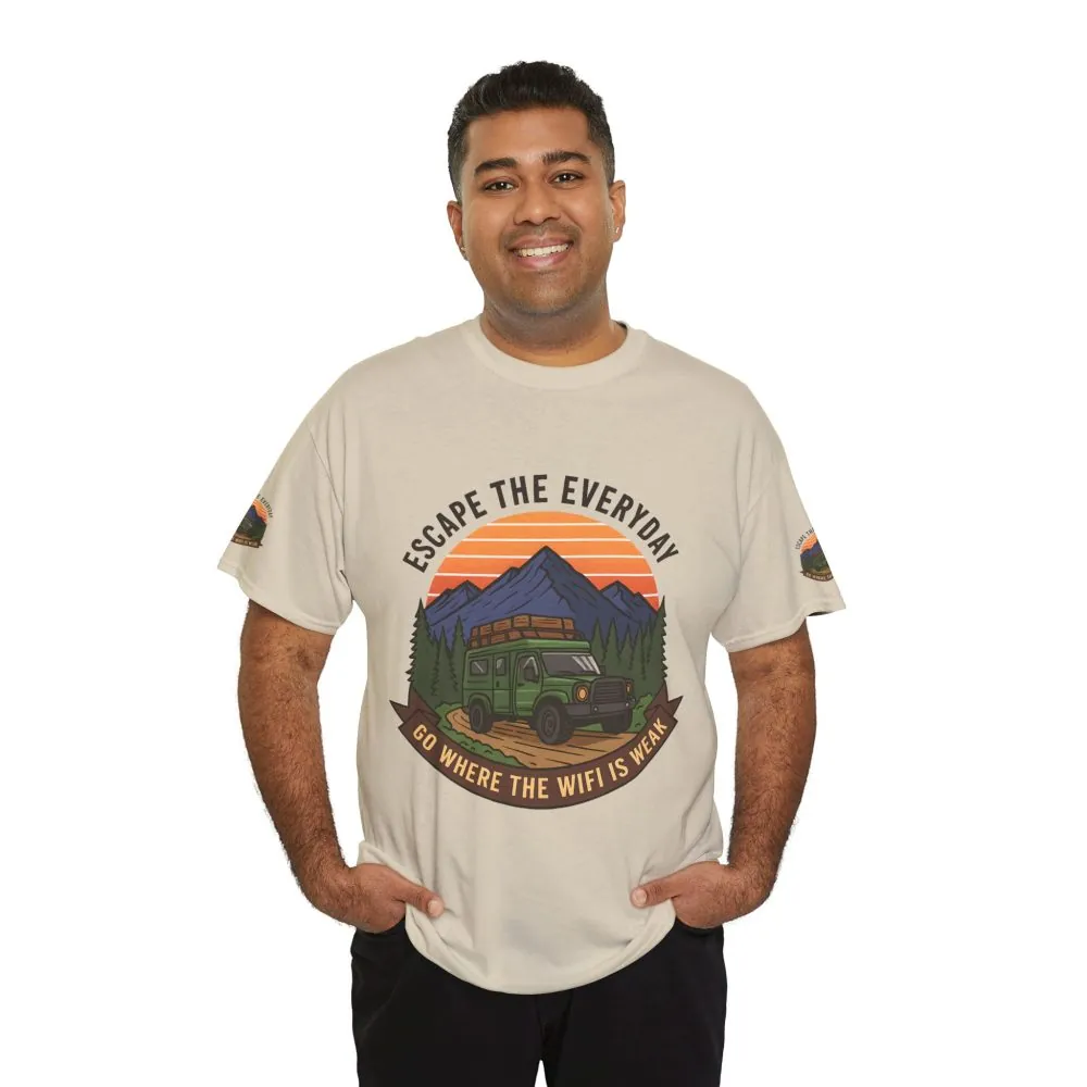 Unisex Heavy Cotton Tee — "Go Where the WiFi Is Weak" Adventure Shirt