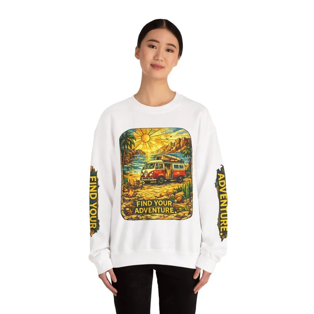 Unisex Heavy Blend™ Crewneck Sweatshirt — "Find Your Adventure" Design Cubic-Line