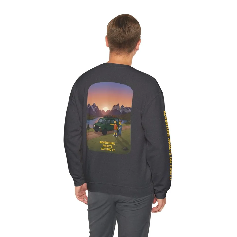 Unisex Heavy Blend™ Crewneck Sweatshirt — "Adventure Awaits-Go Find It" Design Sitcom-Line