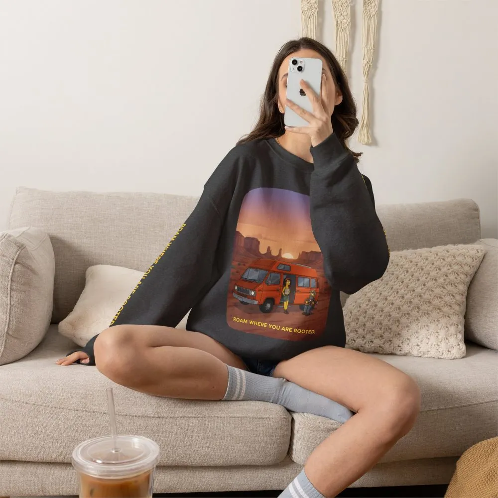 Unisex Heavy Blend™ Crewneck Sweatshirt — "Roam Where You Are Rooted" Design Sitcom-Line